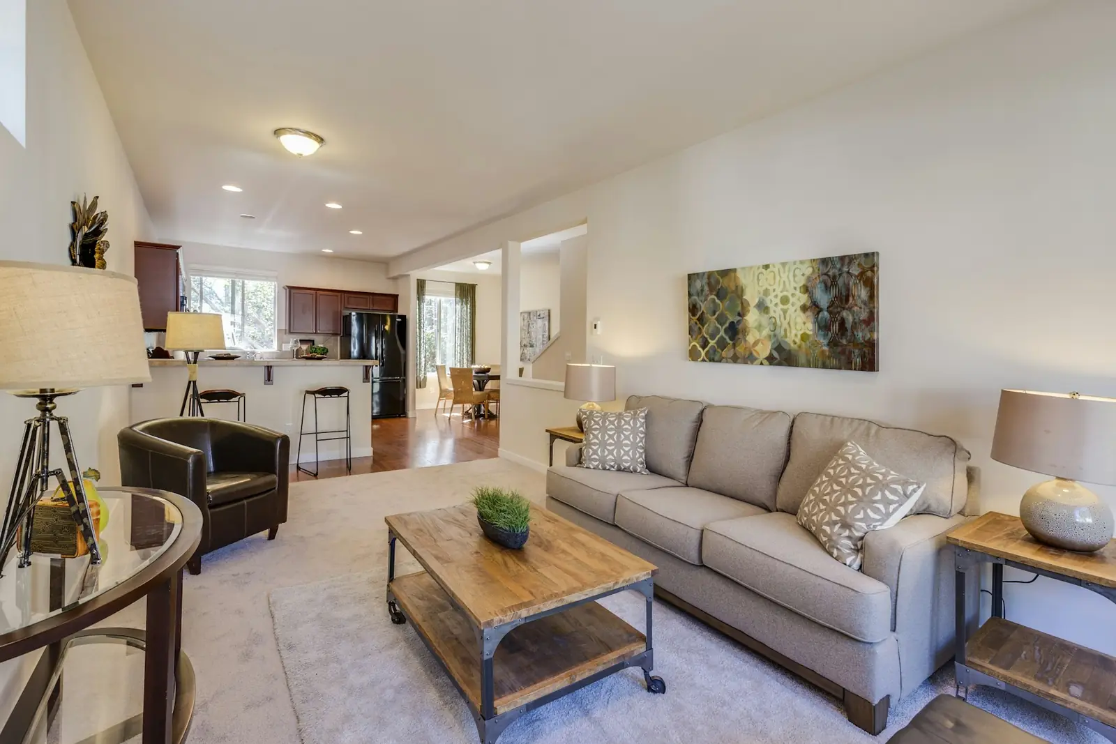 Calm living room with light painted walls